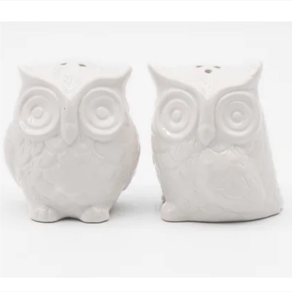 Owl Salt & Pepper Shaker Set LiL Shakies Porcelain White By Godinger Silver Art - Picture 15 of 15